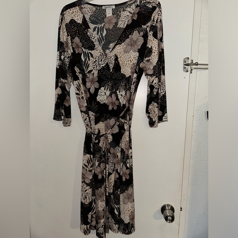 3/4 sleeve wrap belted dress